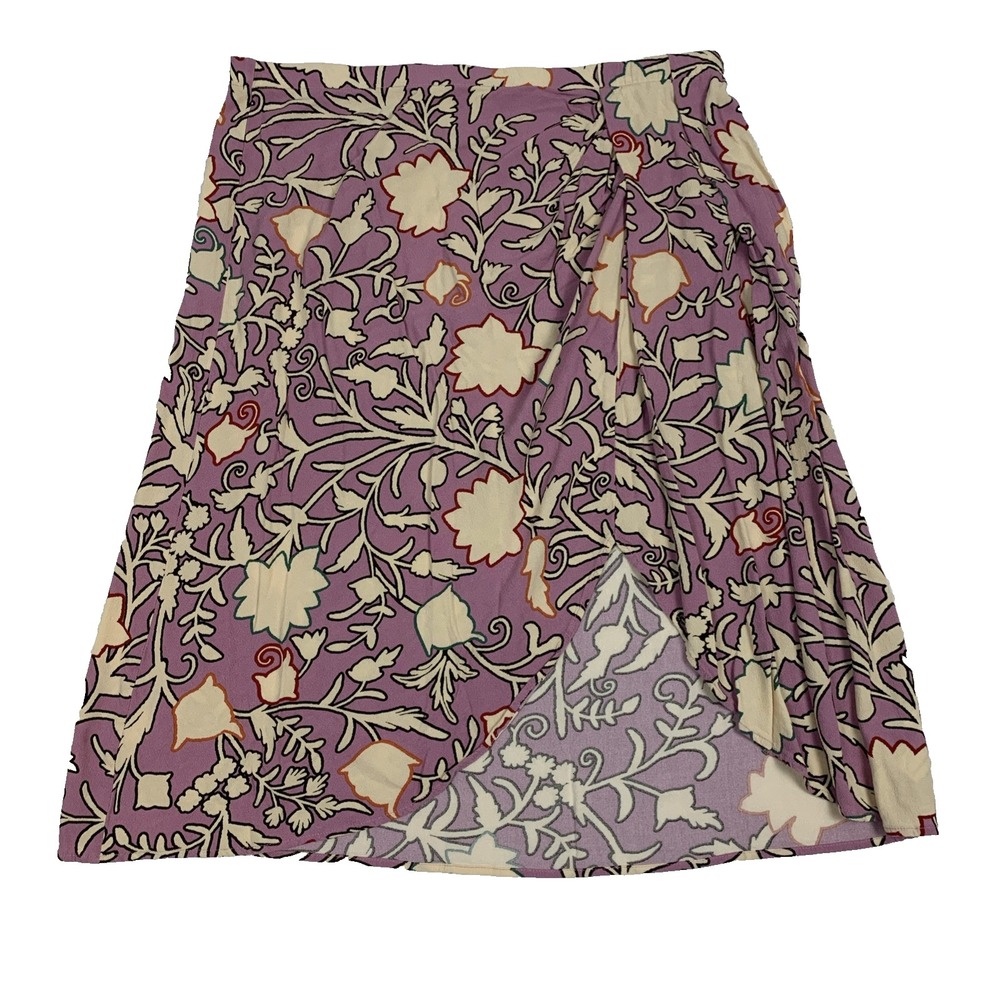 Knox Rose Faux Wrap Midi Skirt Womens Large Pink Floral Elastic Waist Boho Rayon